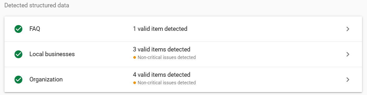 Screenshot van Google Rich Test Results